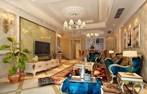 蓝色微晶石背景墙装修效果,微晶石新中式客厅电视背景墙