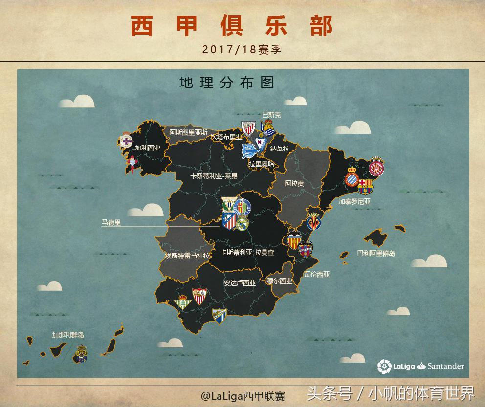 西甲球队地理分布图,23-24西甲球队城市分布图