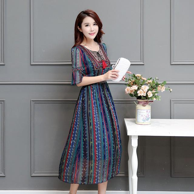 减龄收腰复古气质中长款连衣裙,收腰连衣裙火爆知性优雅显气质