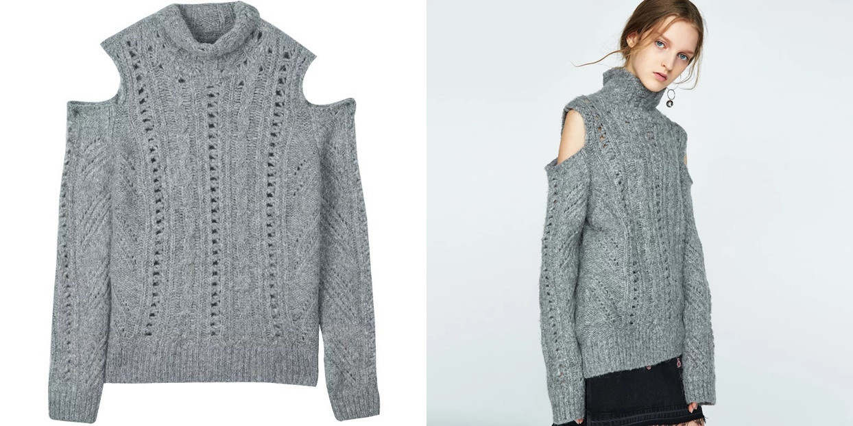 粗棒针毛衣宽松慵懒风搭配,拯救圆领粗针织毛衣穿搭