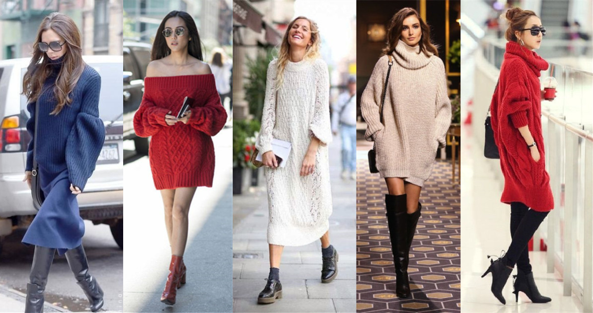 粗棒针毛衣宽松慵懒风搭配,拯救圆领粗针织毛衣穿搭