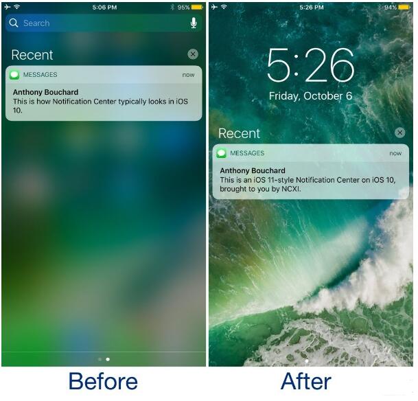这款插件能让ios10的手机及ipad越狱设备拥有了ios11的通知中心