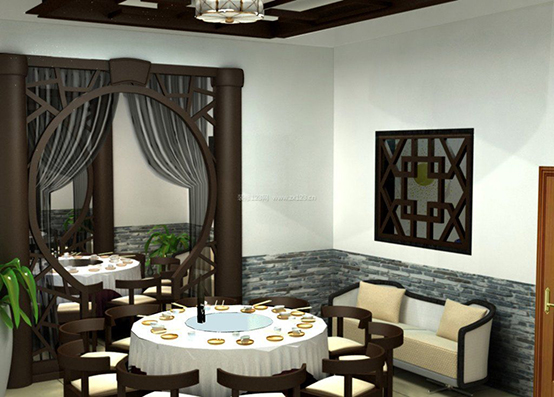 餐饮现代徽派设计,徽派饭店装修效果图180平方
