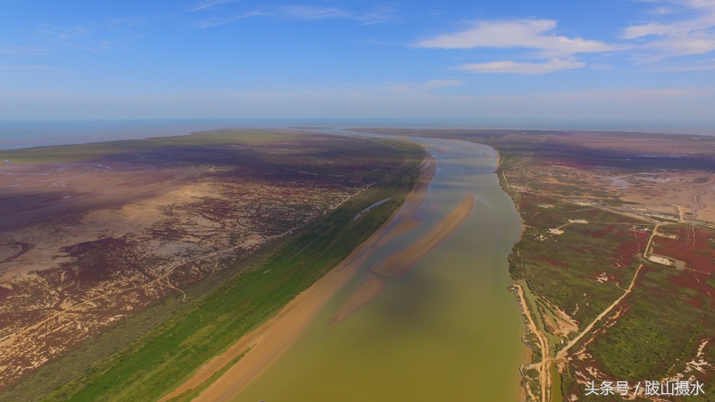 黄河入海的壮观景象航拍,航拍黄河瀑布全景图
