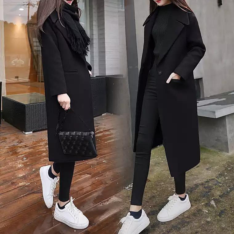 毛呢双面大衣中长款外套女款秋冬,韩国高端羊绒大衣女冬加厚