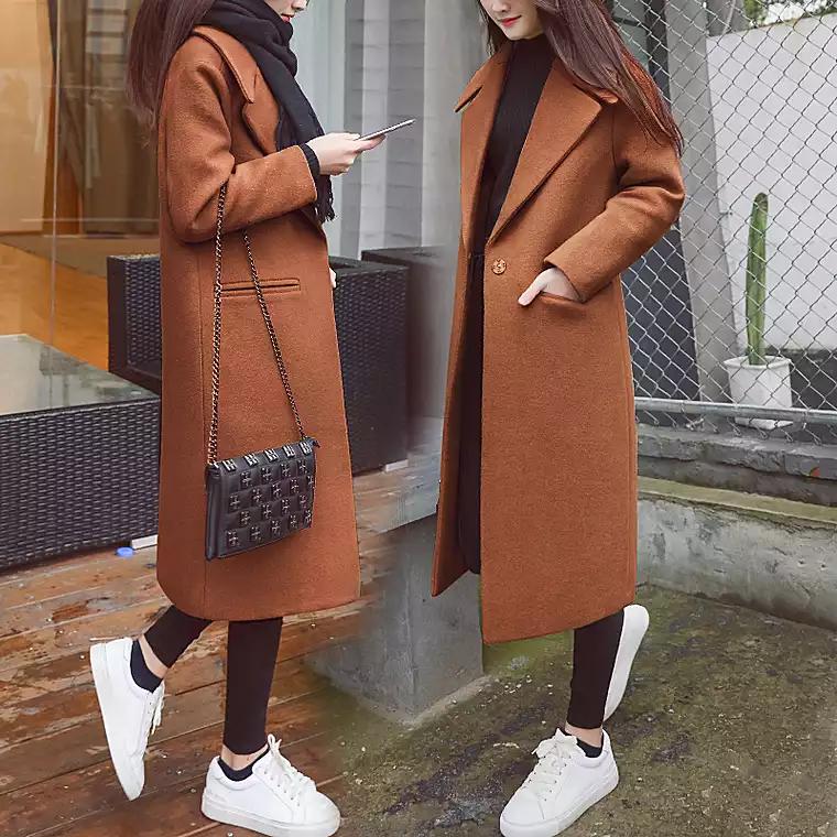 毛呢双面大衣中长款外套女款秋冬,韩国高端羊绒大衣女冬加厚