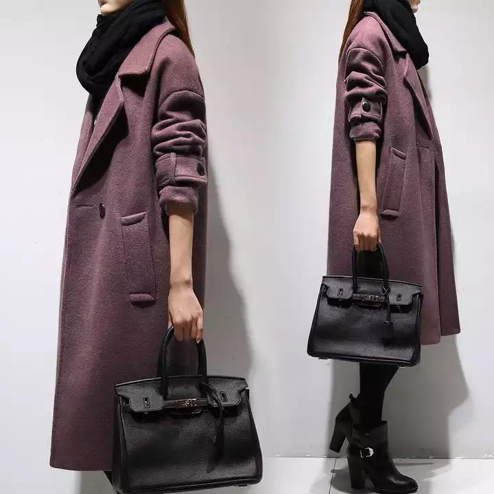 毛呢双面大衣中长款外套女款秋冬,韩国高端羊绒大衣女冬加厚