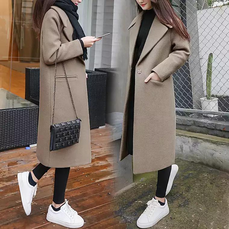 毛呢双面大衣中长款外套女款秋冬,韩国高端羊绒大衣女冬加厚