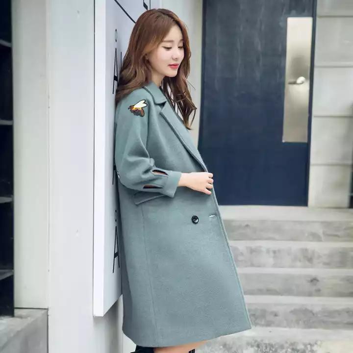 毛呢双面大衣中长款外套女款秋冬,韩国高端羊绒大衣女冬加厚