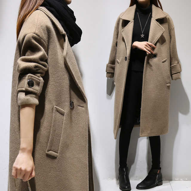 毛呢双面大衣中长款外套女款秋冬,韩国高端羊绒大衣女冬加厚