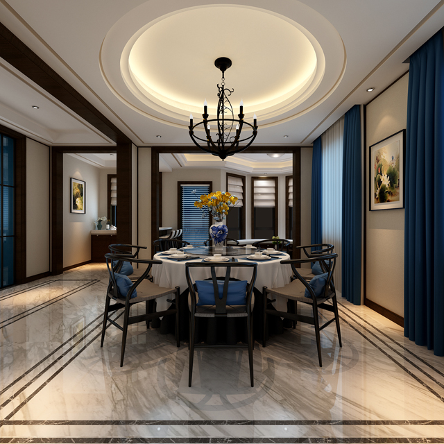 中式清雅别墅设计,别墅新中式八仙桌的装修风格