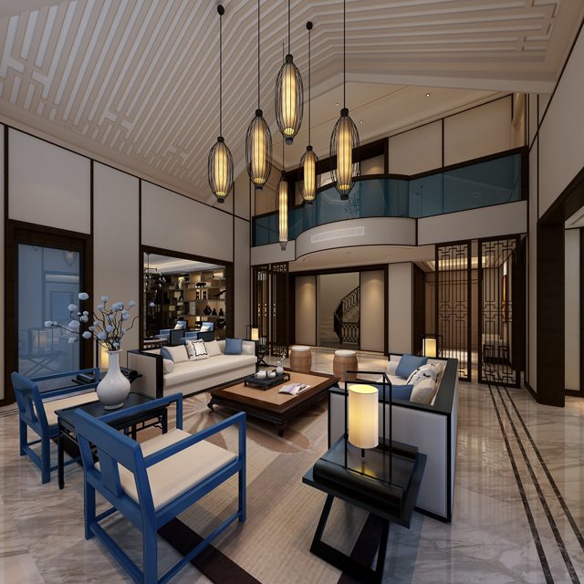 中式清雅别墅设计,别墅新中式八仙桌的装修风格