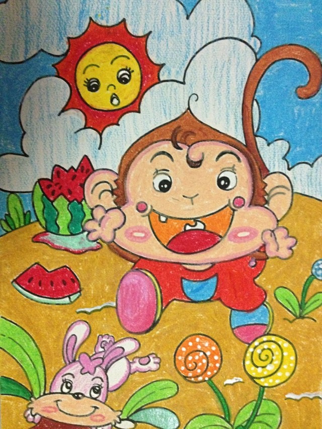 儿童画创意画8-10岁女孩马克笔,儿童创意儿童画4-6岁鲨鱼吃小鱼