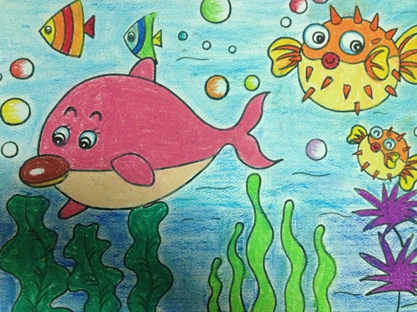 儿童画创意画8-10岁女孩马克笔,儿童创意儿童画4-6岁鲨鱼吃小鱼