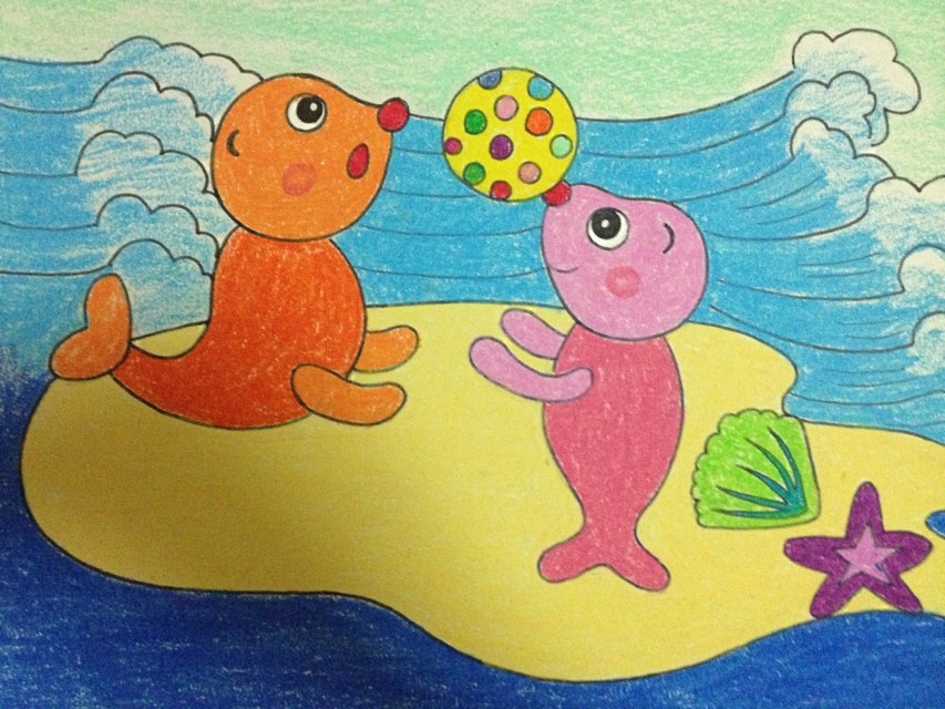 儿童画创意画8-10岁女孩马克笔,儿童创意儿童画4-6岁鲨鱼吃小鱼