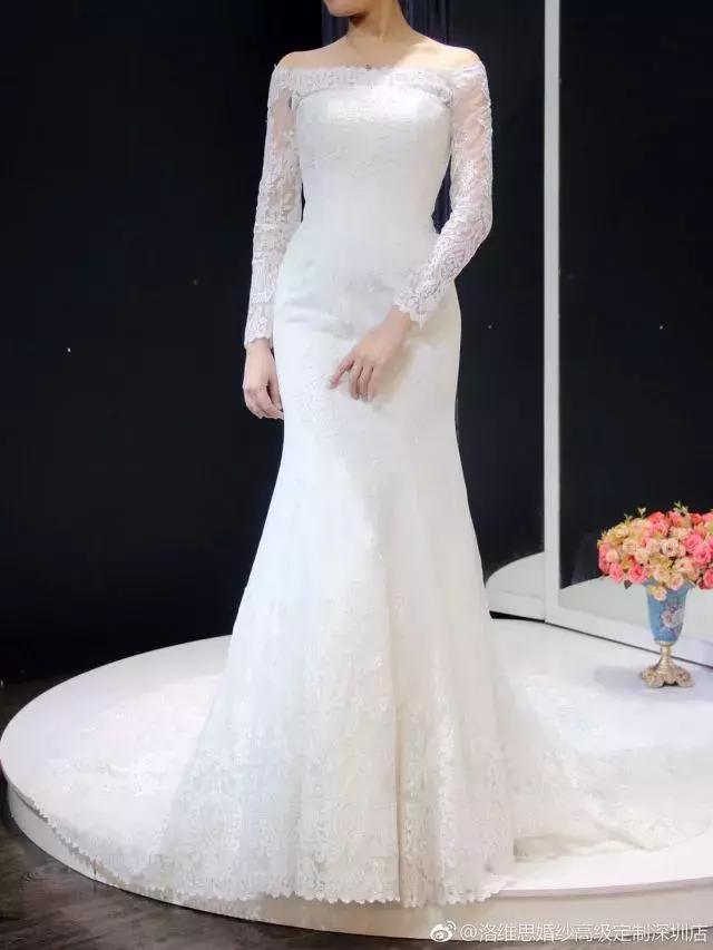 大码拖尾显瘦重工长袖婚纱,显瘦拖尾蛋糕裙