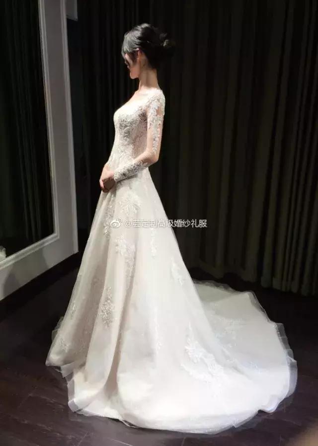 大码拖尾显瘦重工长袖婚纱,显瘦拖尾蛋糕裙