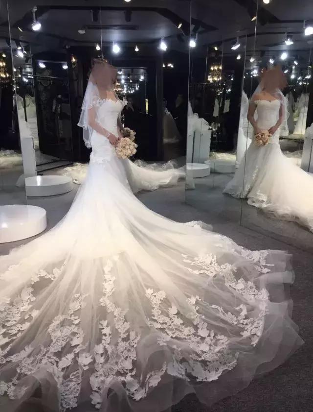 大码拖尾显瘦重工长袖婚纱,显瘦拖尾蛋糕裙