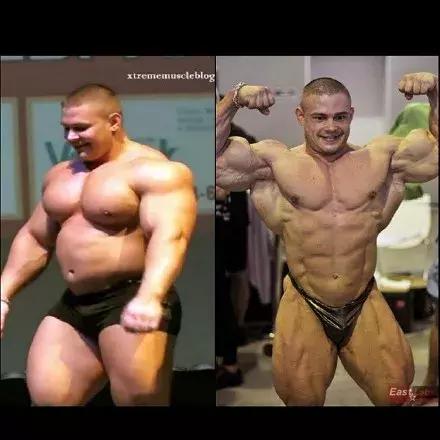 健美运动员停止健身一年后的样子,健美运动员减脂前后对比照