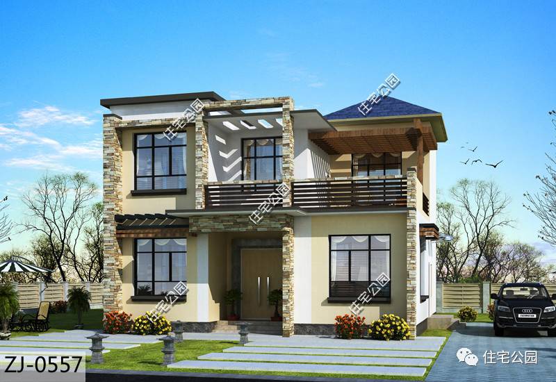 13*7米二层别墅,开间13米进深10米的二层半别墅