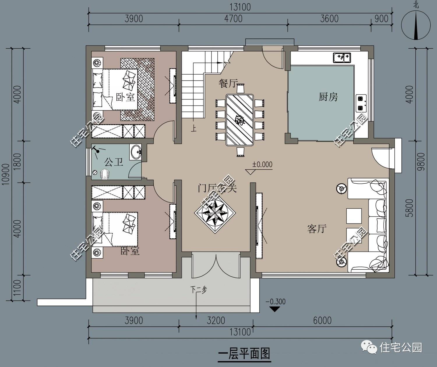 13*7米二层别墅,开间13米进深10米的二层半别墅