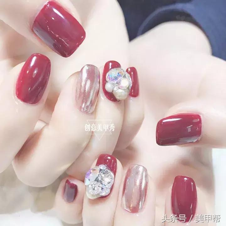 干美甲款式图片大全,蜜糖小姐美甲焦糖玫瑰色款式