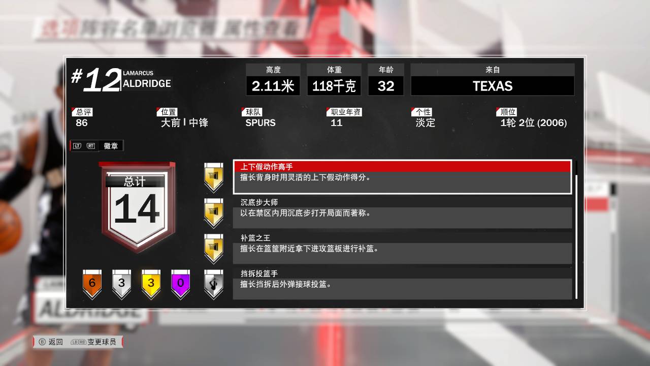 2k18阿尔德里奇评分,拉马库斯阿尔德里奇在马刺穿几号