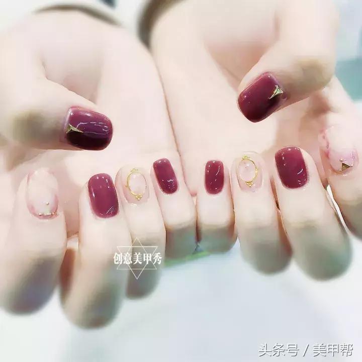 干美甲款式图片大全,蜜糖小姐美甲焦糖玫瑰色款式