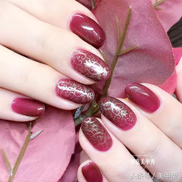 干美甲款式图片大全,蜜糖小姐美甲焦糖玫瑰色款式