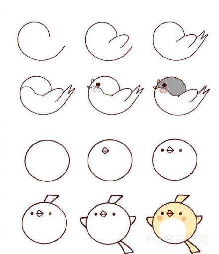 十种鸟类简笔画你看过吗?孔雀鸵鸟猫头鹰都在这里,快收藏教孩子