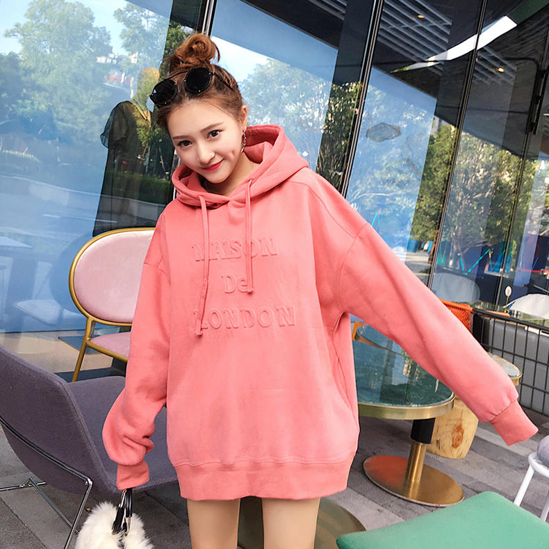 女高中生加绒连帽卫衣12-15岁,连帽卫衣宽松慵懒风高级感加绒