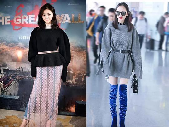 粗棒针毛衣宽松慵懒风搭配,拯救圆领粗针织毛衣穿搭