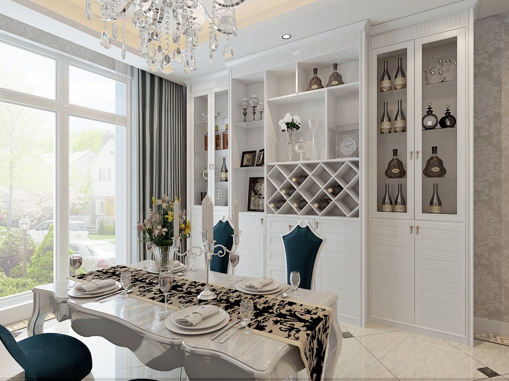 1.8米餐边酒柜效果图,100款酒柜效果图带玻璃门