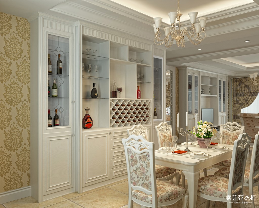 1.8米餐边酒柜效果图,100款酒柜效果图带玻璃门