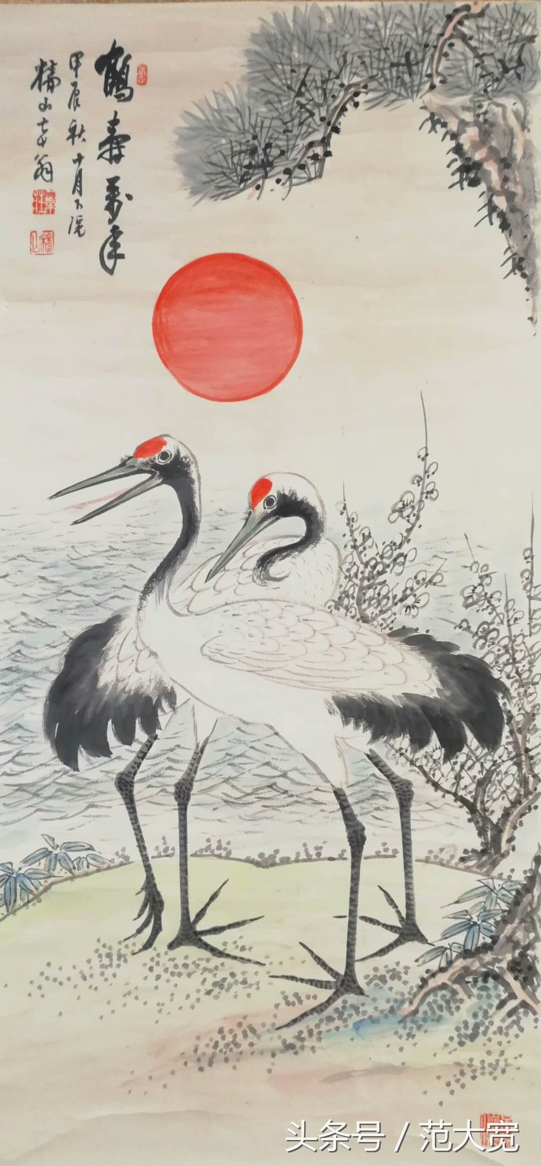 日本画师画仙鹤,仙鹤画作讲解