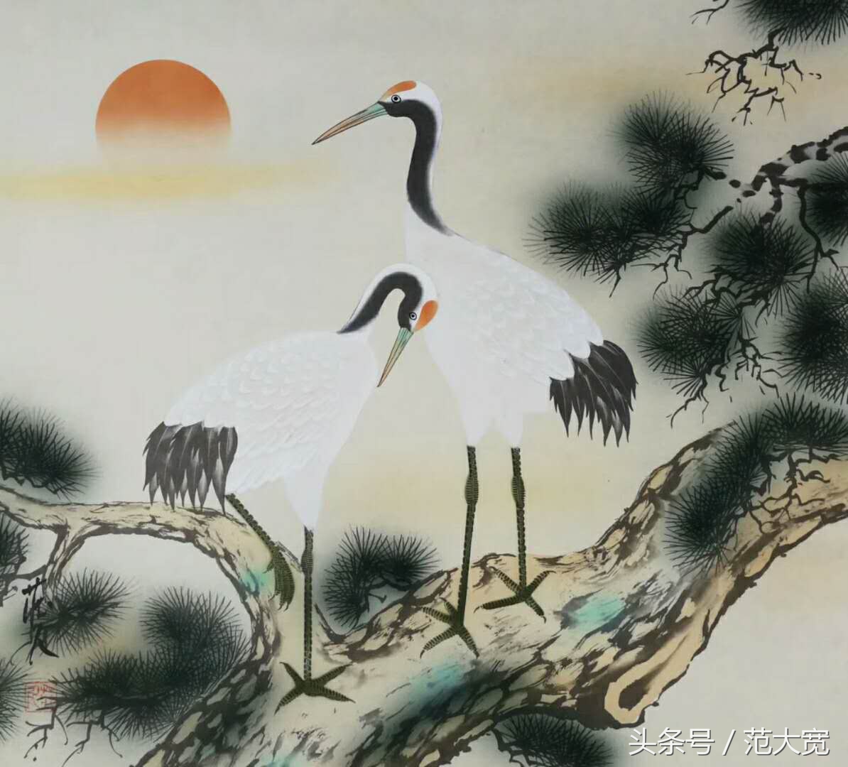 日本画师画仙鹤,仙鹤画作讲解