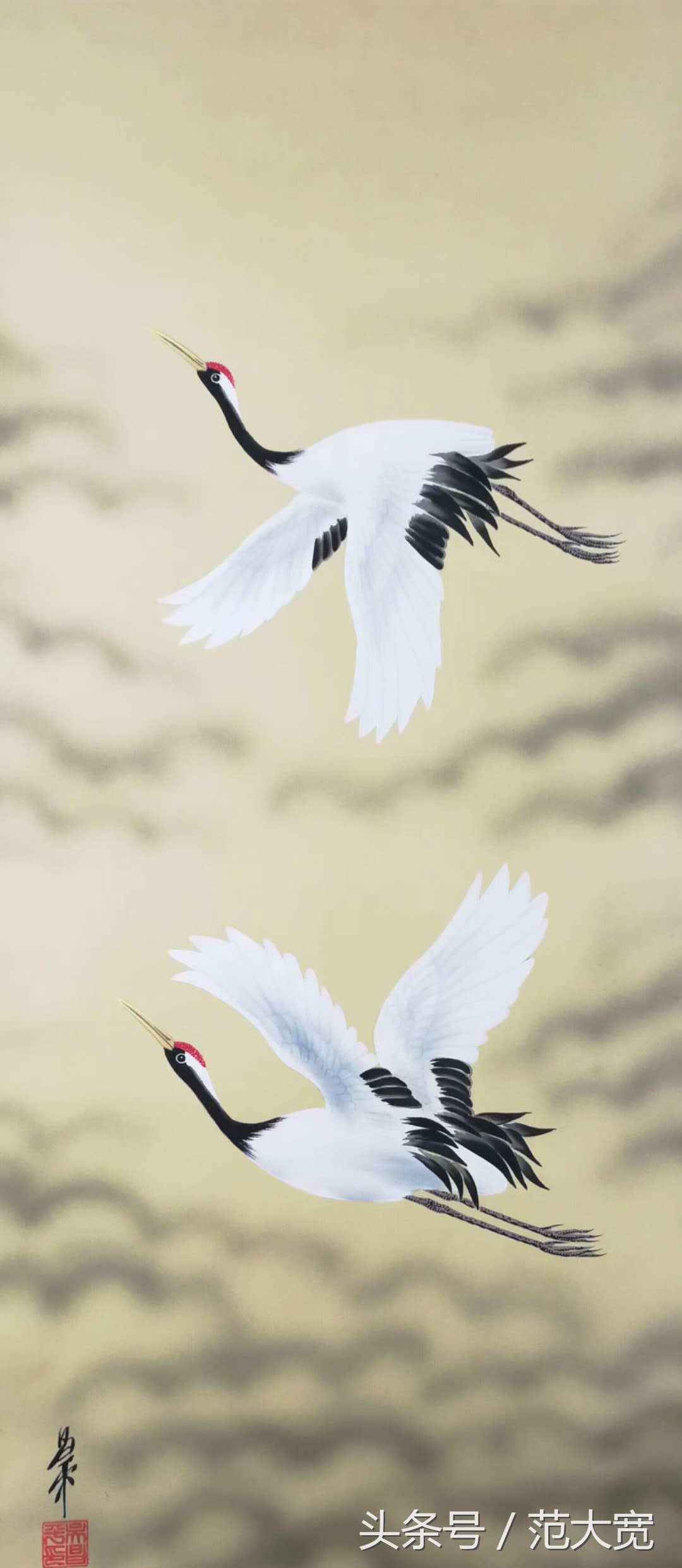 日本画师画仙鹤,仙鹤画作讲解