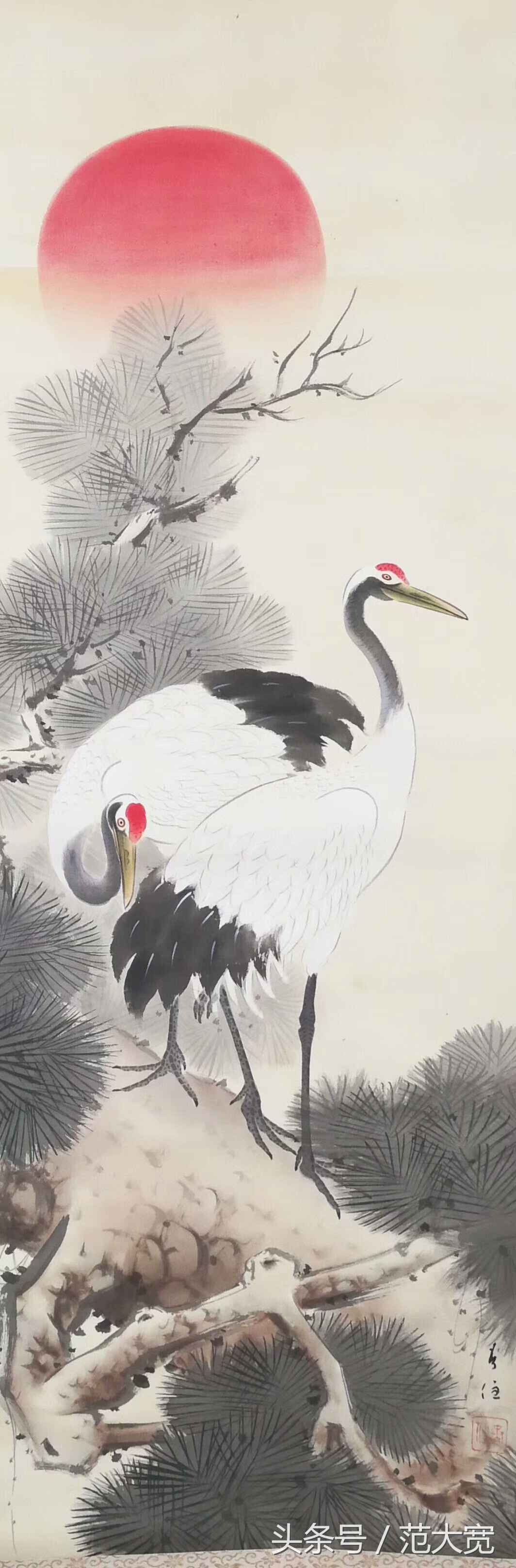 日本画师画仙鹤,仙鹤画作讲解