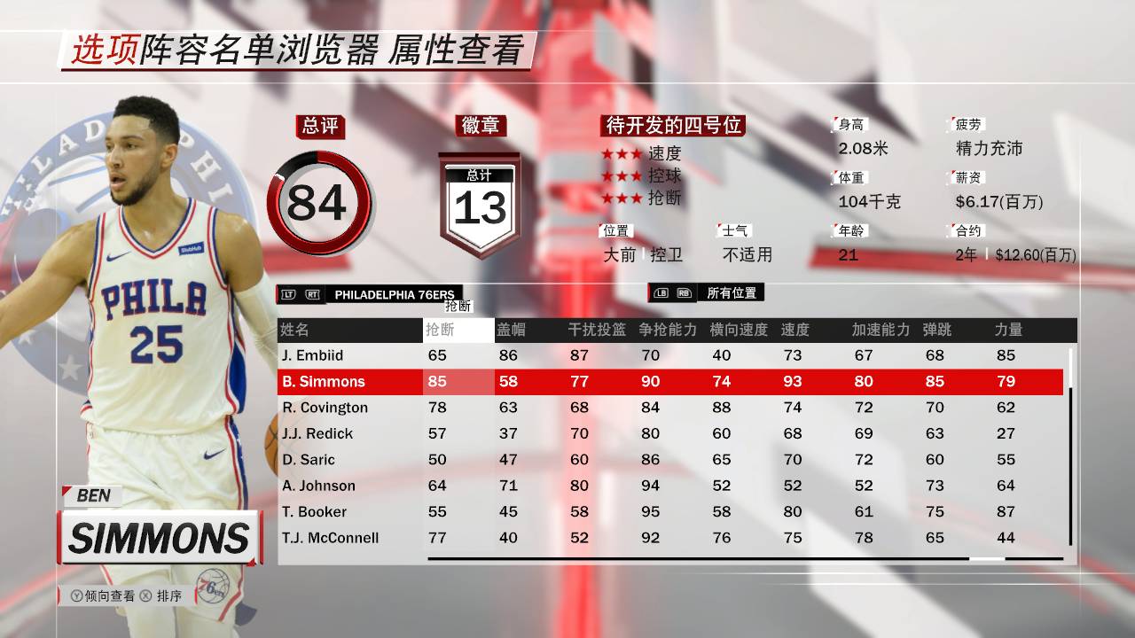 nba2k18本西蒙斯评分,2k18经典雷霆阵容