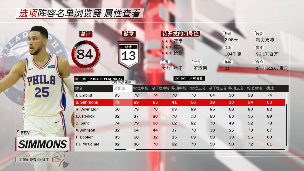 nba2k18本西蒙斯评分,2k18经典雷霆阵容