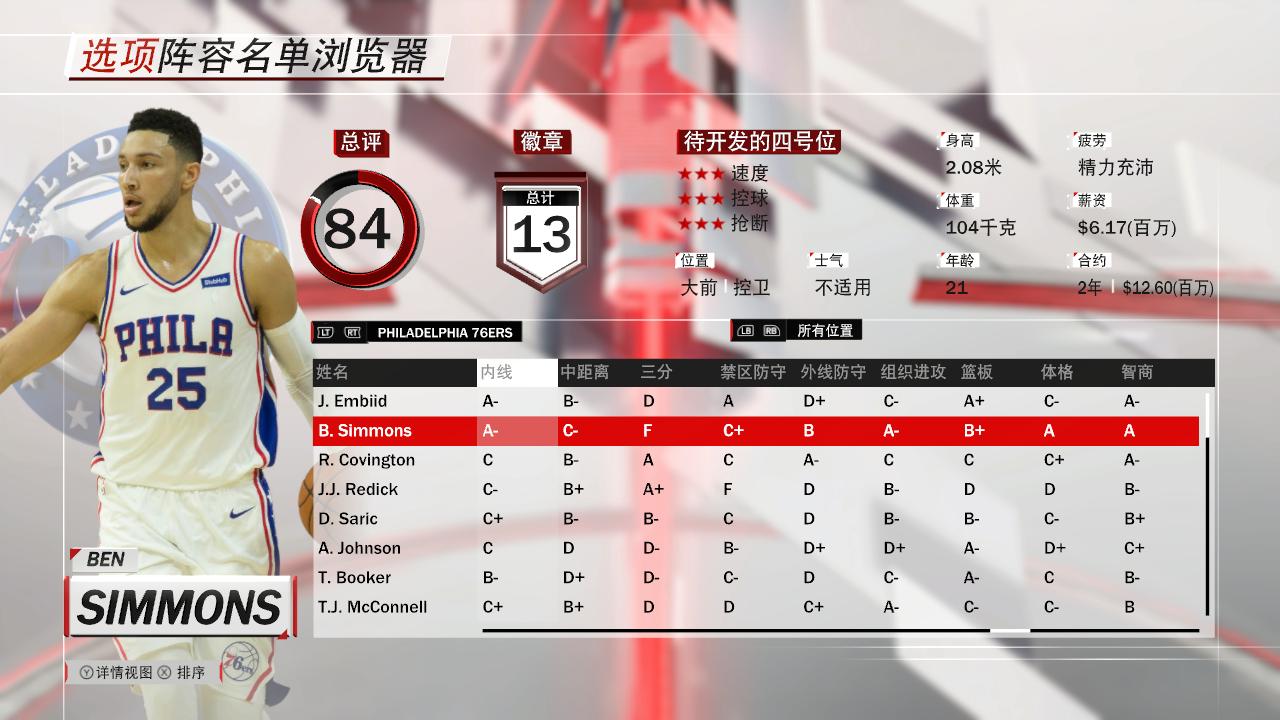 nba2k18本西蒙斯评分,2k18经典雷霆阵容
