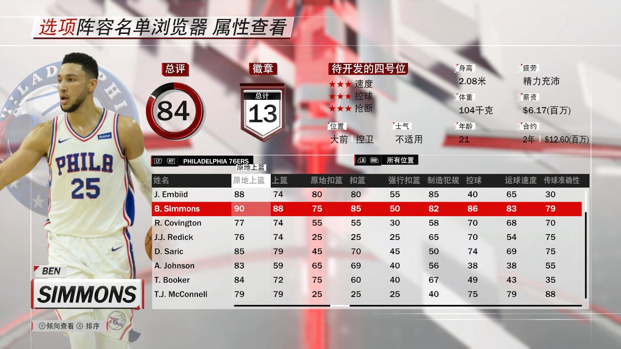 nba2k18本西蒙斯评分,2k18经典雷霆阵容