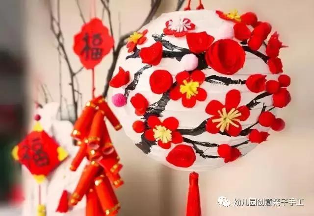 幼儿园元旦手工制作:鞭炮灯笼卡纸舞龙等,8个教程“年味”十足