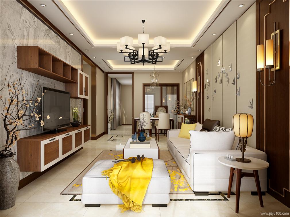 经典电视柜装修效果图,新中式简单大方电视柜效果图