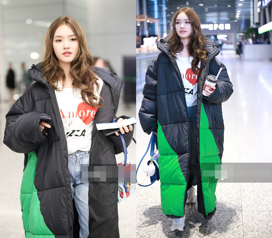 林允穿3万块的羽绒服机场凹造型，网友吐槽：这是穿了件被子吧？