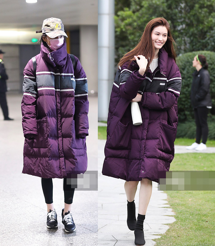 林允穿3万块的羽绒服机场凹造型，网友吐槽：这是穿了件被子吧？