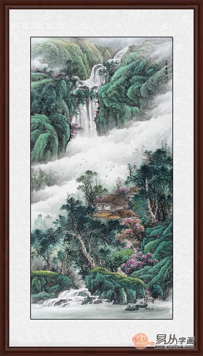 进门冲墙挂山水画最好,店铺进门墙上挂什么山水画