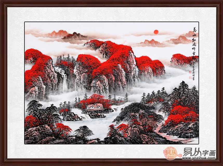进门冲墙挂山水画最好,店铺进门墙上挂什么山水画