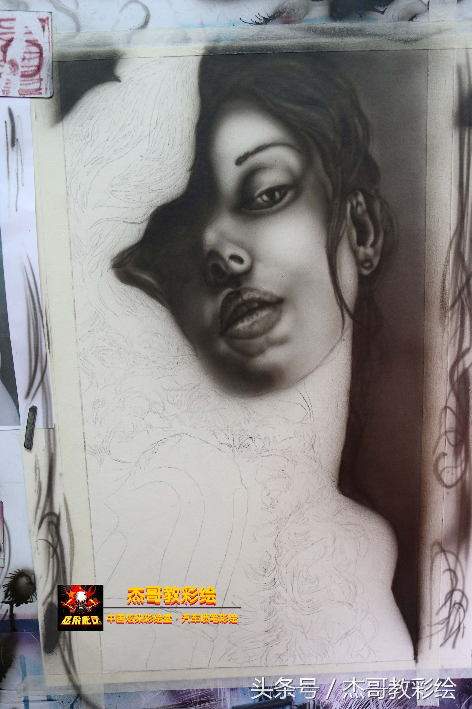 喷笔彩绘图片,喷漆创意绘画过程