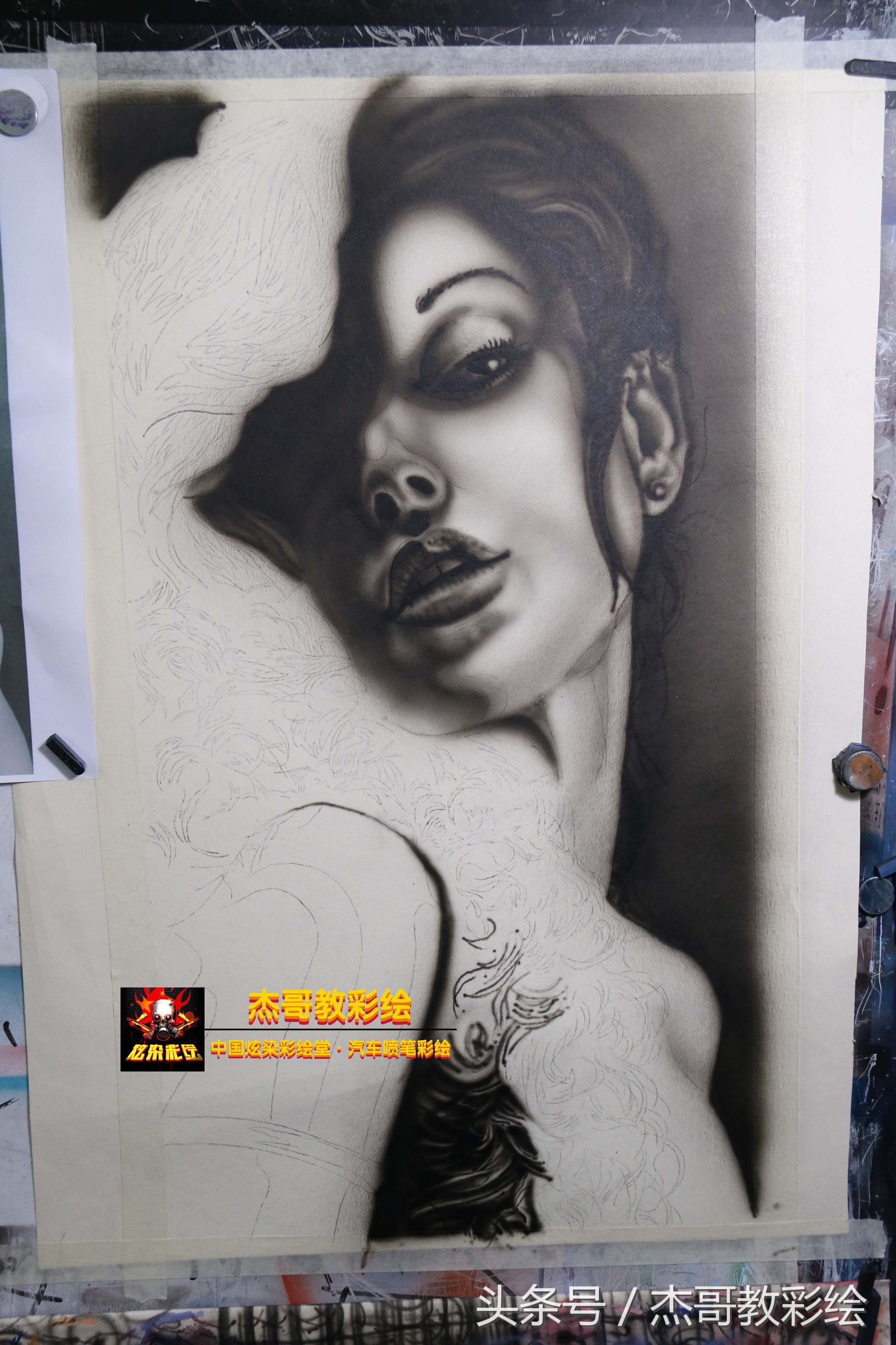 喷笔彩绘图片,喷漆创意绘画过程
